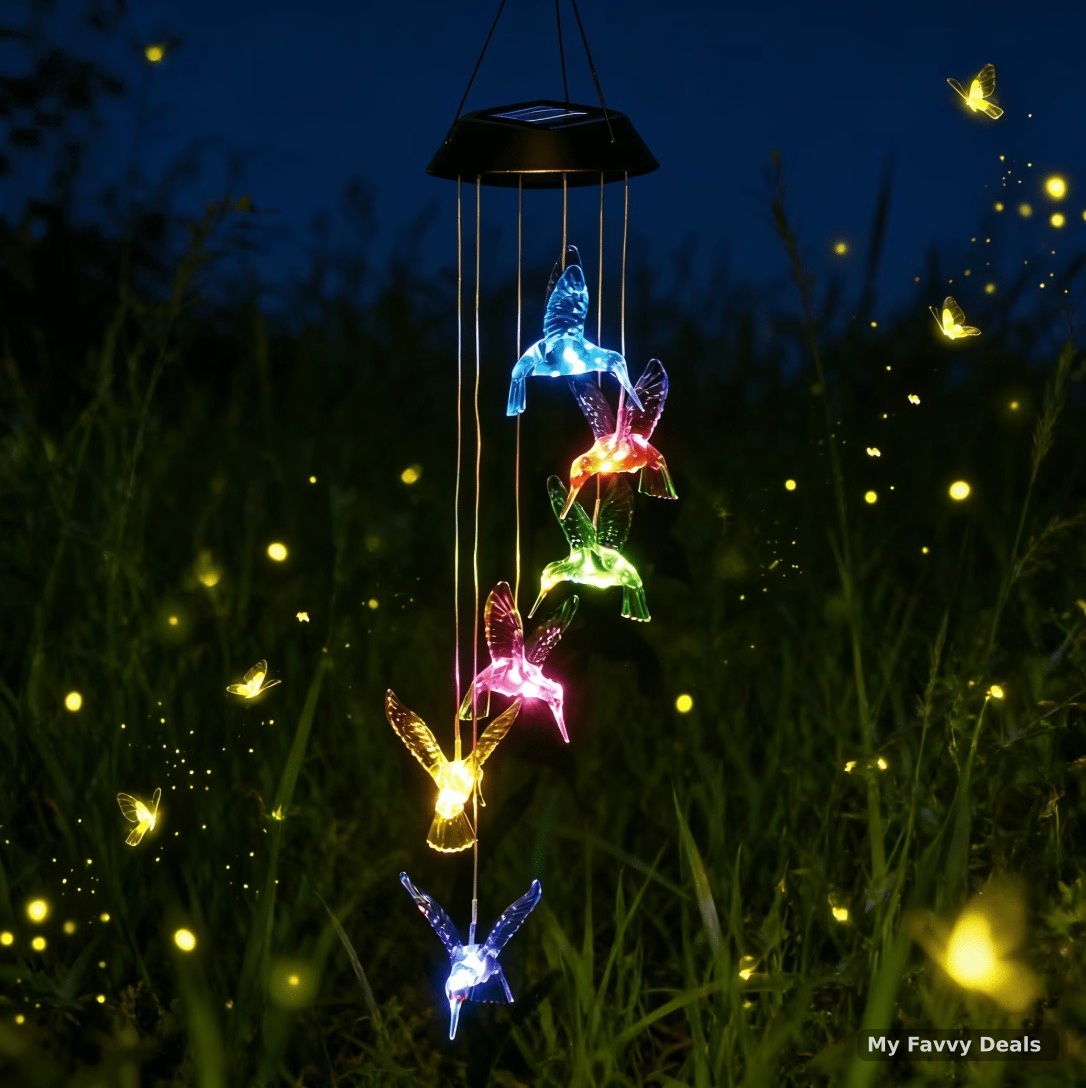 Wind Chimes, Solar Hummingbird Wind Chimes Waterproof Outdoor Lights Color Changing LED for Party Night Garden Birthday Gifts